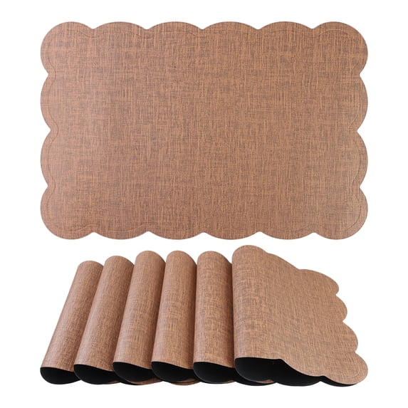 REGALWOVEN Placemats Set of 6 Ruffle Placemats for Kitchen Dining Table Decor Washable Heat Resistant Table Placemats Wipeable Table Mat Dark Curry 18*12in