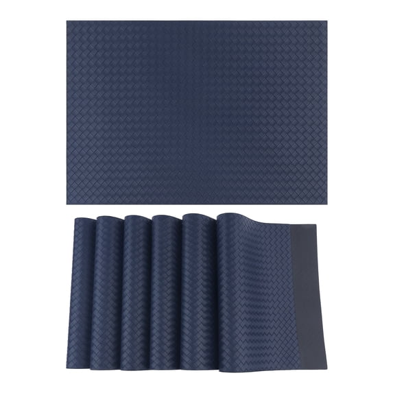 REGALWOVEN Placemats Set of 6 Leather Placemats for Kitchen Dining Table Decor Heat Resistant Table Placemats Wipeable Table Mat Dark blue 17*12in