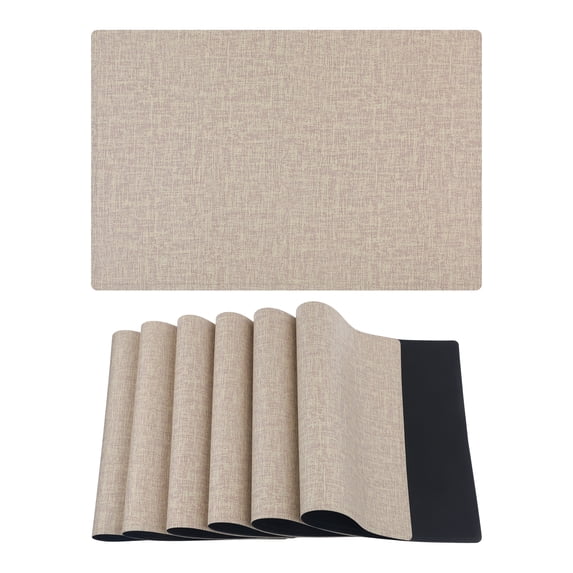 REGALWOVEN Placemats Set of 6 PU Placemats for Kitchen Dining Table Decor Washable Heat Resistant Table Placemats Wipeable Table Mat Beige 18*12in
