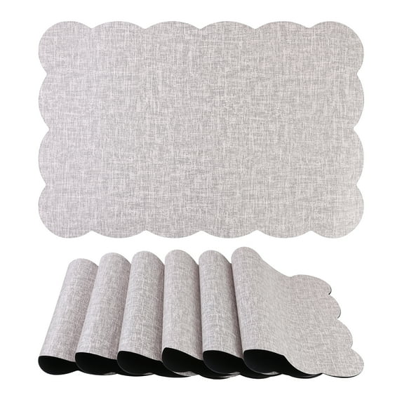 REGALWOVEN Placemats Set of 6 Ruffle Placemats for Kitchen Dining Table Decor Washable Heat Resistant Table Placemats Wipeable Table Mat Gray 18*12in