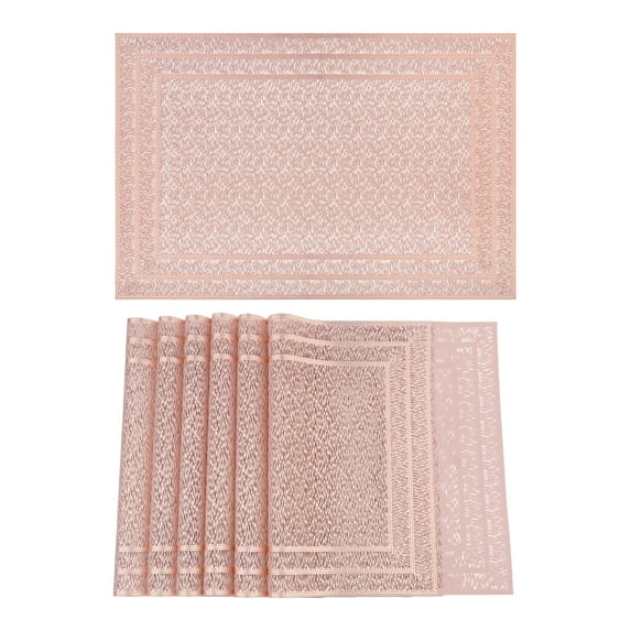 REGALWOVEN Placemats Set of 6 Trimmed Placemats for Dining Table Decor Indoor Outdoor Washable Kitchen Table Mat Wipe Clean Rose Gold 18*12in