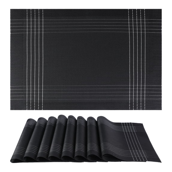 REGALWOVEN Placemats Set of 8 Placemats for Dining Table Decor Indoor Outdoor Washable Kitchen Table Mat Wipe Clean Black 18*12in