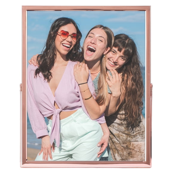 REGALWOVEN Polished Metal Glass Picture Frame for Photo and Poster Vertical Photo Formats for Tabletop Rose gold 8x10