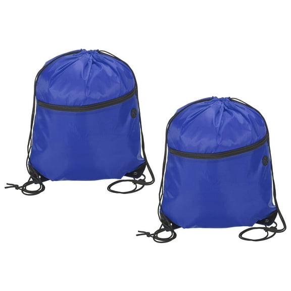 REGALWOVEN Polyester Drawstring Bag Gym Cinch Sack with Zipper Pocket for Men Women Blue