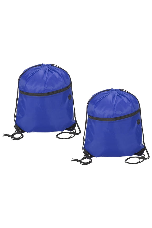 Polyester Drawstring Bag Gym Cinch Sack with Zipper Pocket for Men Women Blue