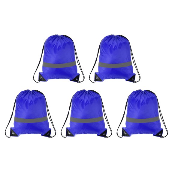 REGALWOVEN Polyester Drawstring Bag Reflective Cinch Sack for Gym Sports Blue
