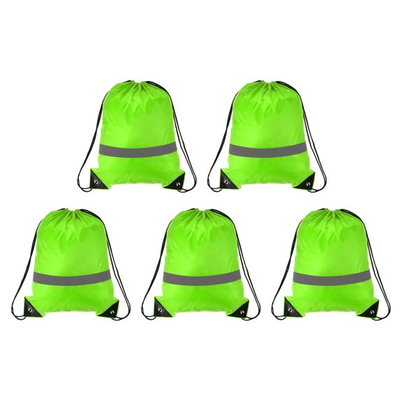 REGALWOVEN Polyester Drawstring Bag Reflective Cinch Sack for Gym Sports Green