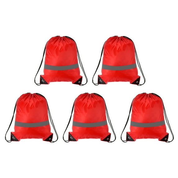 REGALWOVEN Polyester Drawstring Bag Reflective Cinch Sack for Gym Sports Red