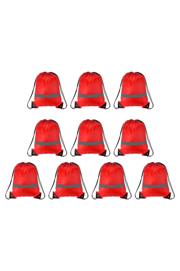 Polyester Drawstring Bag, Reflective Cinch Sack for Gym Sports Red