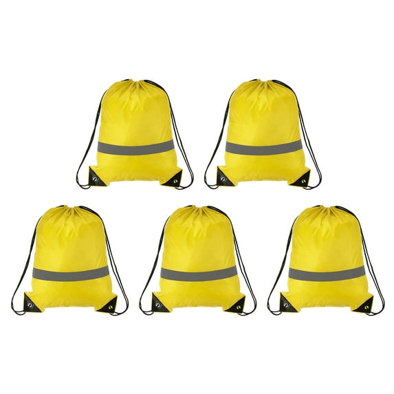 REGALWOVEN Polyester Drawstring Bag Reflective Cinch Sack for Gym Sports Yellow
