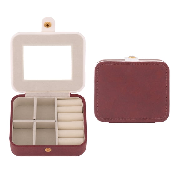 REGALWOVEN Portable Jewelry Box with Button, Mini Faux Leather Jewelry Organizer Boxes Storage Display Holder Wine Red