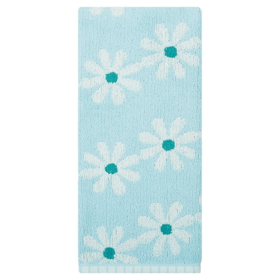 REGALWOVEN Pure Cotton Daisy Pattern Hand Towel, Ultra Soft, Highly Absorbent, Decorative Floral Design, 1 Pack for Bathroom, Kitchen, Gym, Spa Blue 29" x 13"