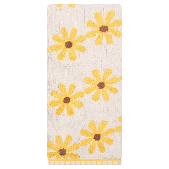 REGALWOVEN Pure Cotton Daisy Pattern Hand Towel, Ultra Soft, Highly Absorbent, Decorative Floral Design, 1 Pack for Bathroom, Kitchen, Gym, Spa Yellow 29" x 13"