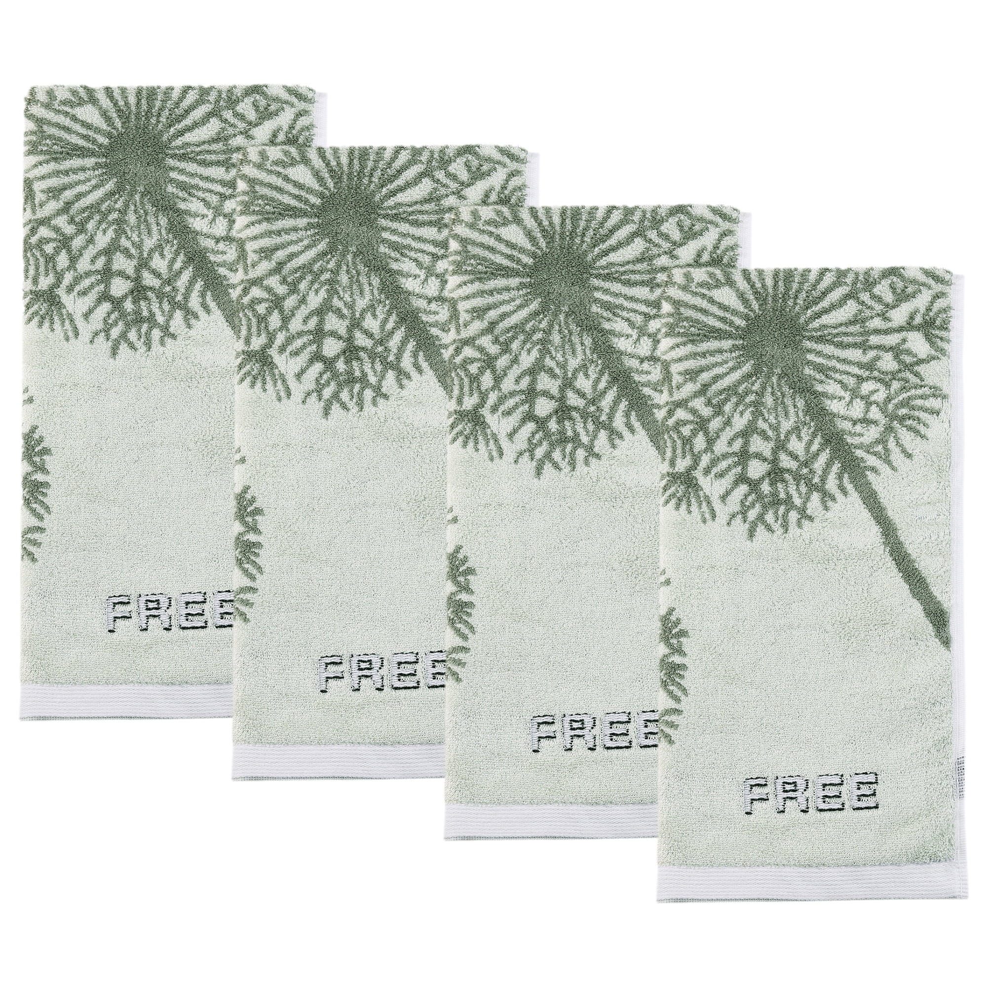 REGALWOVEN Pure Cotton Decorative Hand Towels with Dandelion Pattern, Ultra Soft Absorbent Quick Dry Bathroom Towels for Home, Spa, 29" x 13" Green 4pk