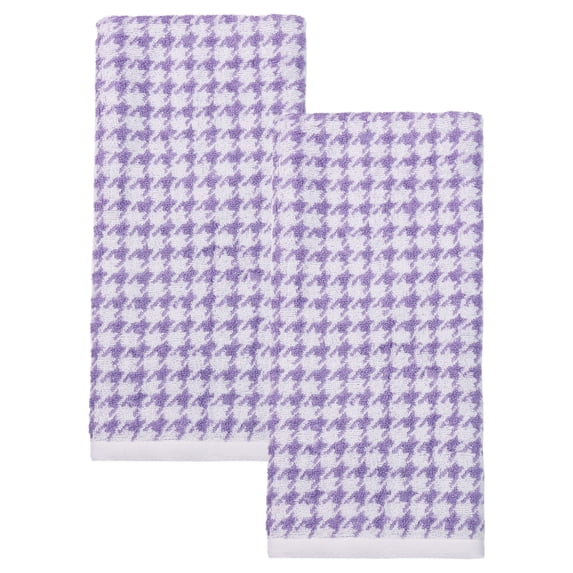 REGALWOVEN Pure Cotton Houndstooth Hand Towels, 28" x 13" Soft Absorbent Decorative Bathroom Towels for Home, Kitchen, Gym, Spa Purple 2pk