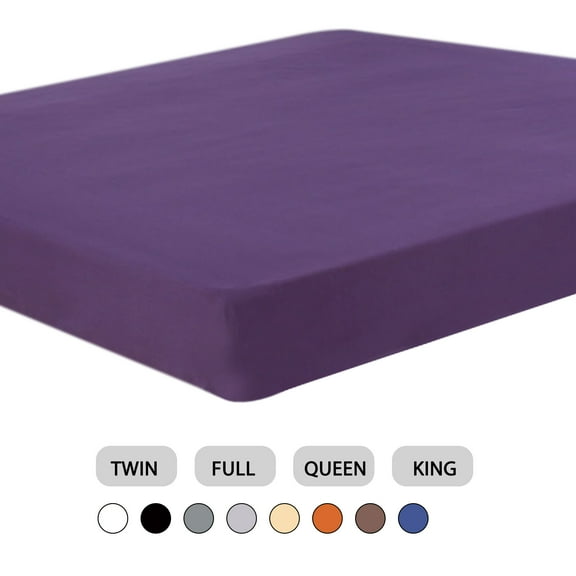 15" Large Pocket Bottom Sheets 200TC Cotton Fitted Sheet Breathable Durable Queen Dark Purple