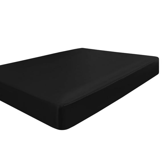 REGALWOVEN Queen Size Satin Fitted Sheet 12" Deep Bed Sheet, Black