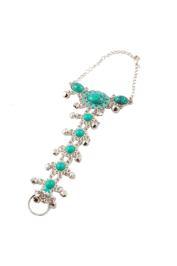 Oval Turquoise Green Beaded Finger Ring Bracelet for Ladies