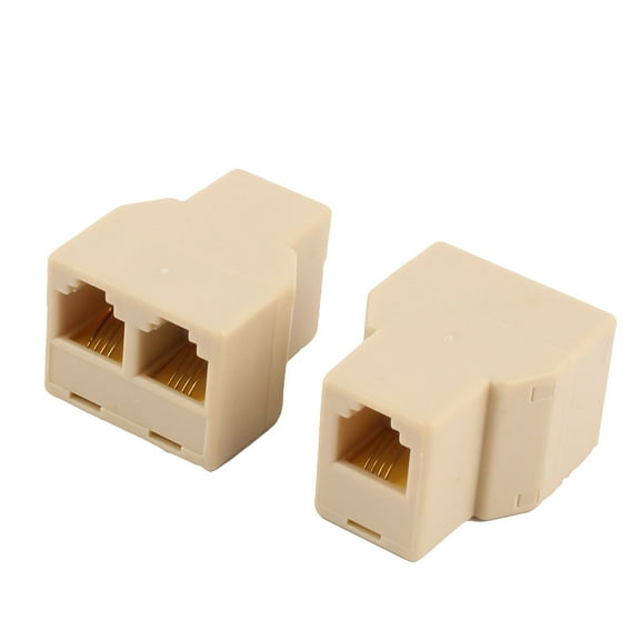 REGALWOVEN 2Pcs RJ11 6P4C Female to Dual Female Y Splitter Phone Jack Adapter Divider Beige