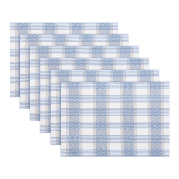 REGALWOVEN Rectangle Placemats Set of 6 Grid Plastic Placemats for Kitchen Dining Washable Heat Resistant Table Placemats Wipeable Table Mat Blue 17.7x11.8inch