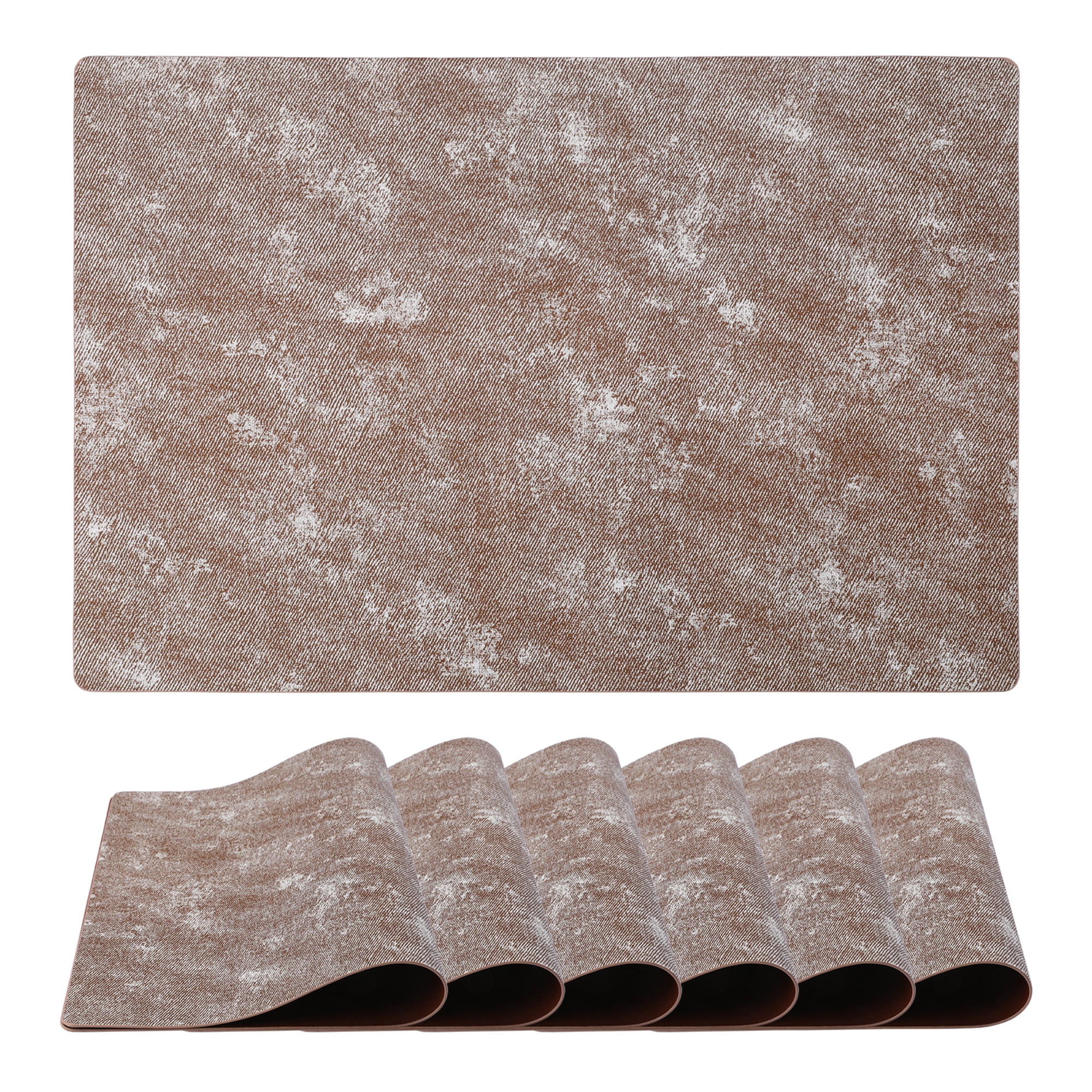 REGALWOVEN Rectangle Placemats Set of 6 Vinyl Placemats for Table Decor Washable Heat Resistant Table Placemats Wipeable Table Mat Bronze 17.7x11.8inch