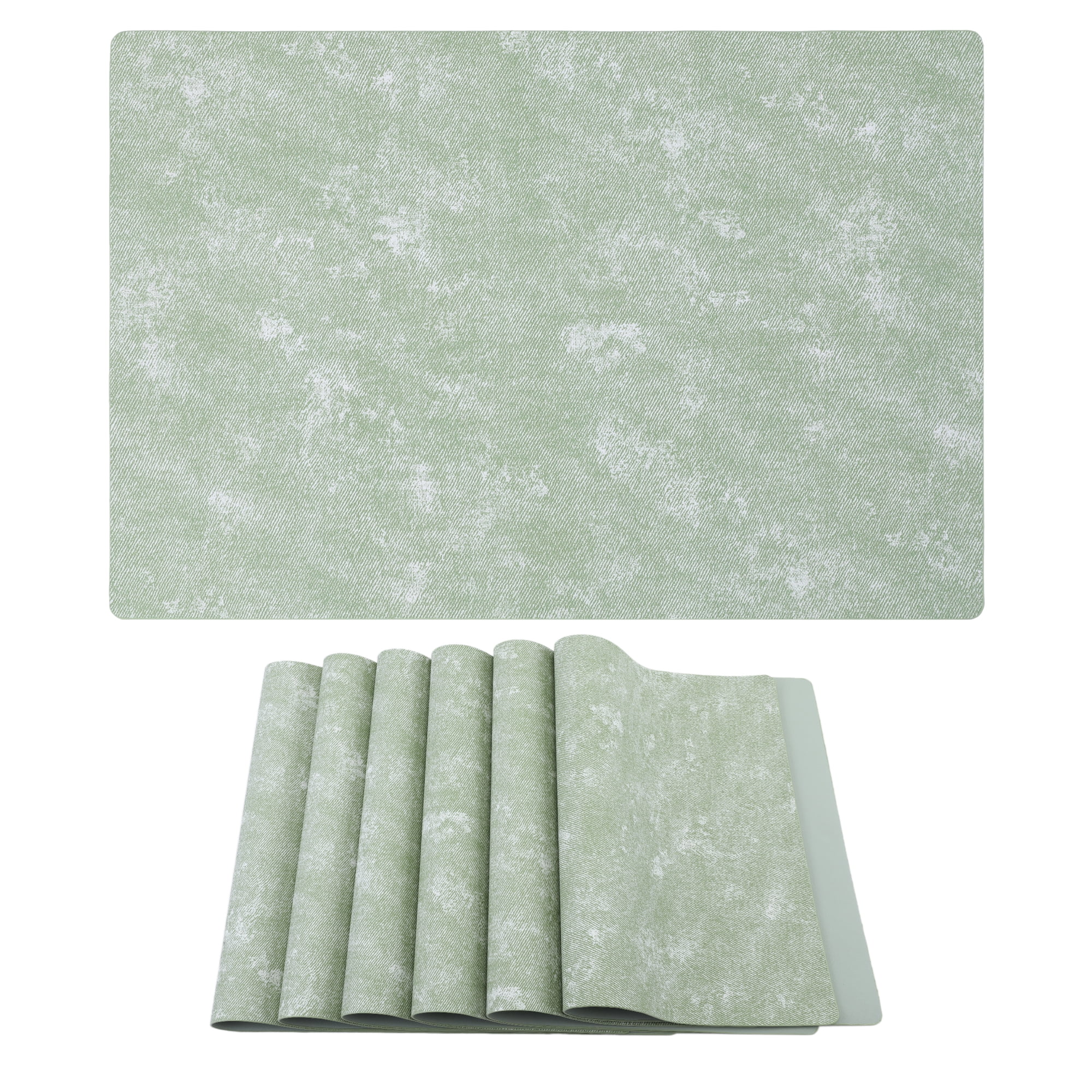 REGALWOVEN Rectangle Placemats Set of 6 Vinyl Placemats for Table Decor Washable Heat Resistant Table Placemats Wipeable Table Mat Green 17.7x11.8inch