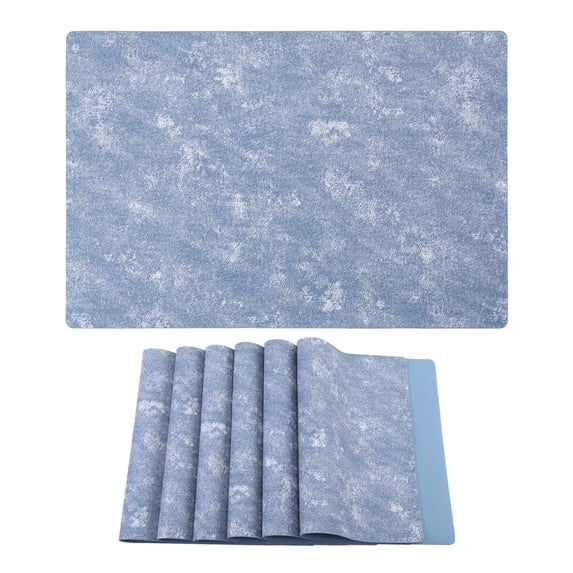 REGALWOVEN Rectangle Placemats Set of 6 Vinyl Placemats for Table Decor Washable Heat Resistant Table Placemats Wipeable Table Mat Light Blue 17.7x11.8inch