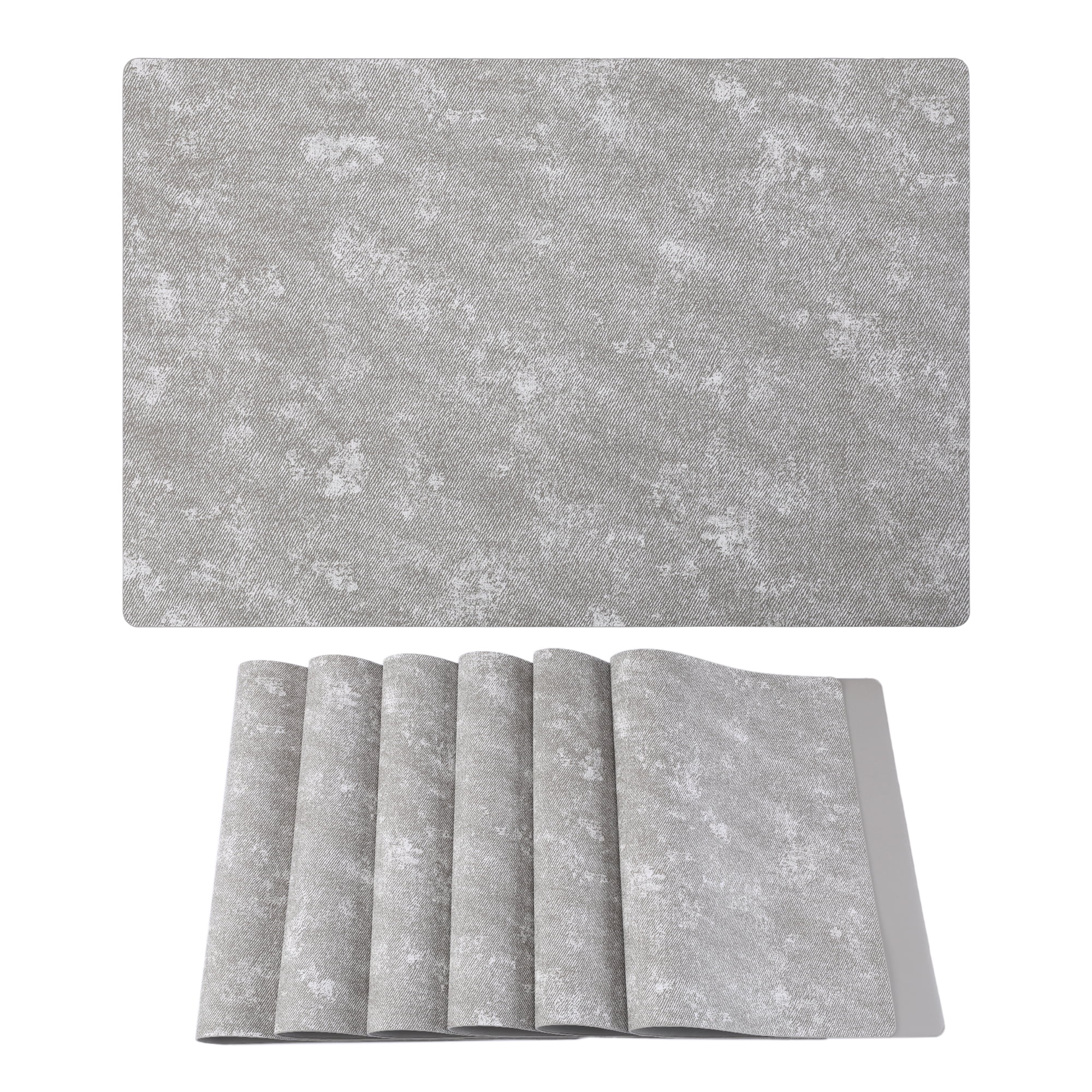 REGALWOVEN Rectangle Placemats Set of 6 Vinyl Placemats for Table Decor Washable Heat Resistant Table Placemats Wipeable Table Mat Gray 17.7x11.8inch