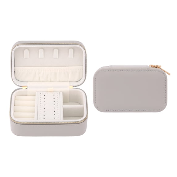 REGALWOVEN Rectangular PU Leather Jewelry Box for Women Single Layer Travel Jewelry Organizer with Zipper Gray