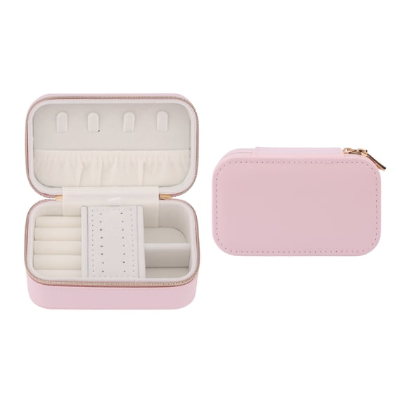 REGALWOVEN Rectangular PU Leather Jewelry Box for Women Single Layer Travel Jewelry Organizer with Zipper Pink