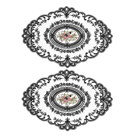 REGALWOVEN Retro Lace Placemat Oval Embroidered Table Place Mats French Crochet Doilies Black