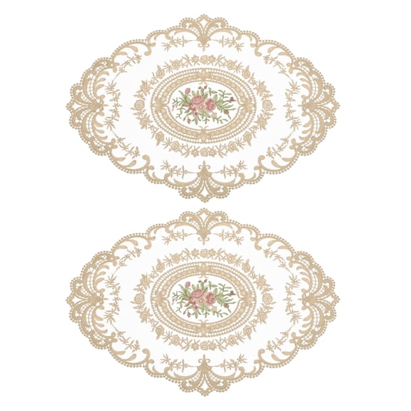 REGALWOVEN Retro Lace Placemat Oval Embroidered Table Place Mats French Crochet Doilies Khaki