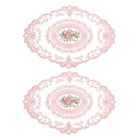 REGALWOVEN Retro Lace Placemat Oval Embroidered Table Place Mats French Crochet Doilies Pink