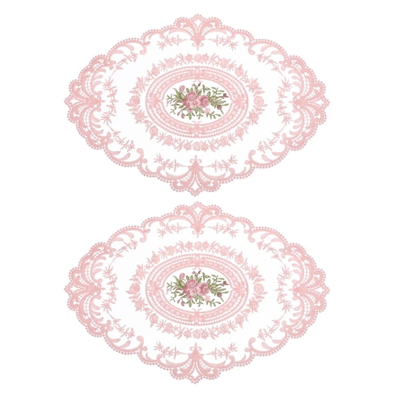 REGALWOVEN Retro Lace Placemat Oval Embroidered Table Place Mats French Crochet Doilies Pink
