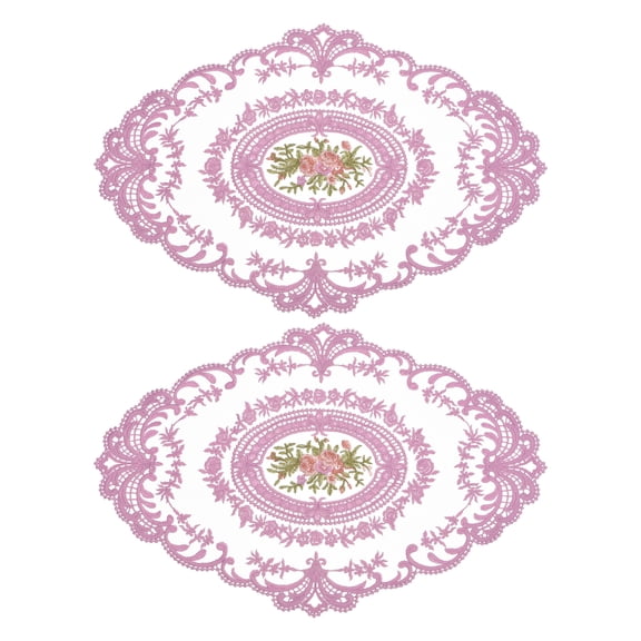 REGALWOVEN Retro Lace Placemat Oval Embroidered Table Place Mats French Crochet Doilies Purple