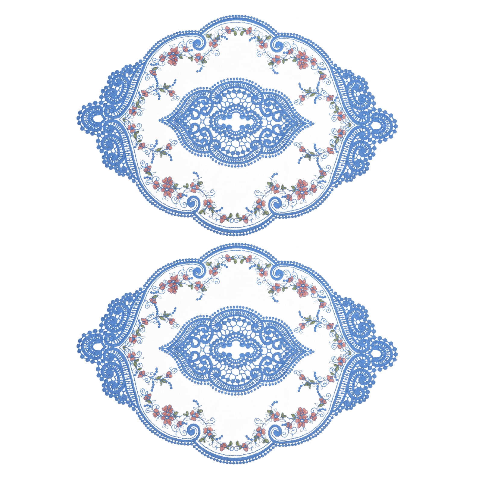 REGALWOVEN Retro Lace Placemat Oval Embroidered Table Place Mats French Doilies Blue