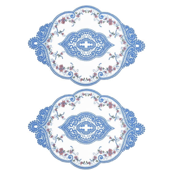 REGALWOVEN Retro Lace Placemat Oval Embroidered Table Place Mats French Doilies Blue