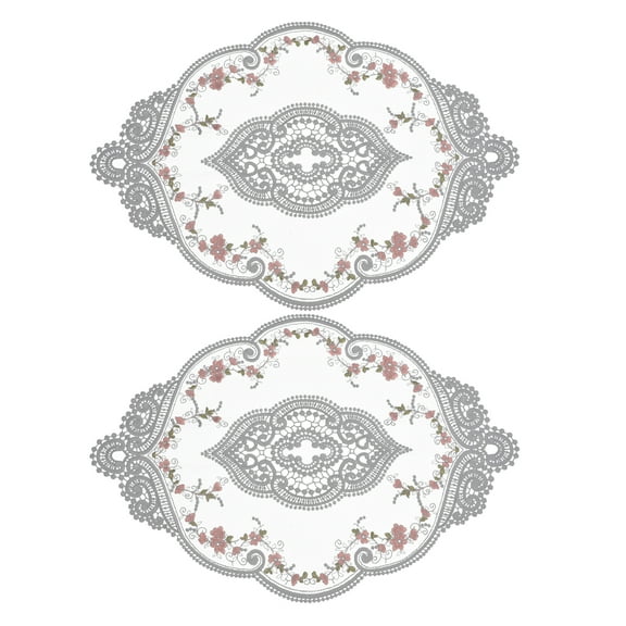 REGALWOVEN Retro Lace Placemat Oval Embroidered Table Place Mats French Doilies Gray