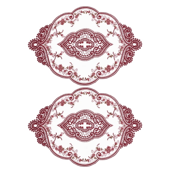 REGALWOVEN Retro Lace Placemat Oval Embroidered Table Place Mats French Doilies Red