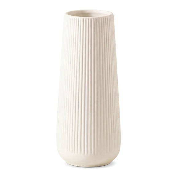REGALWOVEN Ribbed Ceramic Vase for Flowers, Modern Decorative Flower Vase, Matte Fluted Vase for Centerpiece, Shelf Frosted white 3.5"L x 3.5"W x 7.9"H