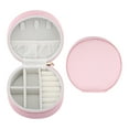 thumbnail image 1 of REGALWOVEN Round PU Leather Jewelry Box for Women, Compact Storage Case for Earrings, Necklaces, Rings Pink, 1 of 7
