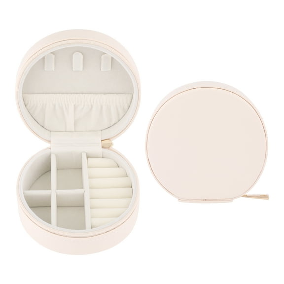 REGALWOVEN Round PU Leather Jewelry Box for Women, Compact Storage Case for Earrings, Necklaces, Rings White