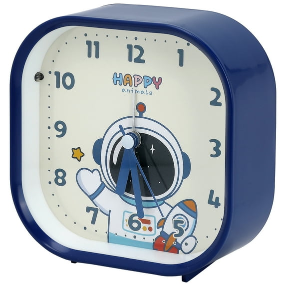 REGALWOVEN Rounded Square Desk Alarm Clock, Cute Animal Cartoon Patterns, Non-Tick, Perfect for Study/Office Blue 4.1"L x 1.9"W x 4.3"H