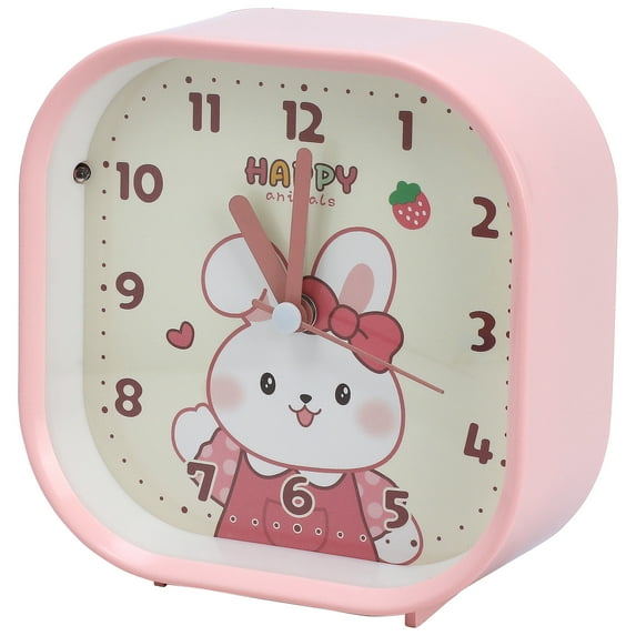 REGALWOVEN Rounded Square Desk Alarm Clock, Cute Animal Cartoon Patterns, Non-Tick, Perfect for Study/Office Light Pink 4.1"L x 1.9"W x 4.3"H