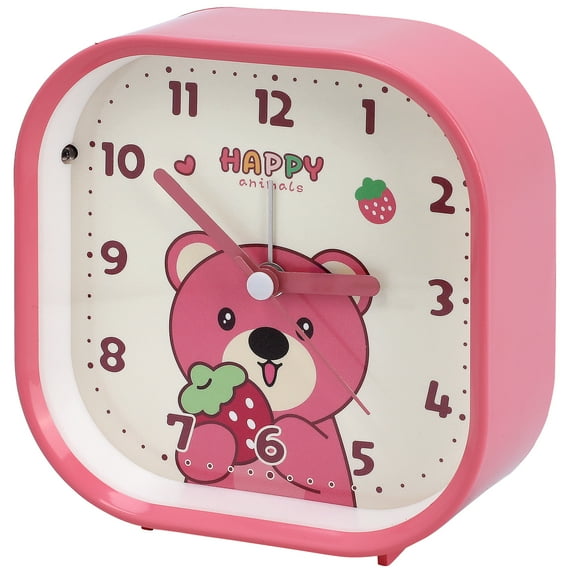 REGALWOVEN Rounded Square Desk Alarm Clock, Cute Animal Cartoon Patterns, Non-Tick, Perfect for Study/Office Pink 4.1"L x 1.9"W x 4.3"H