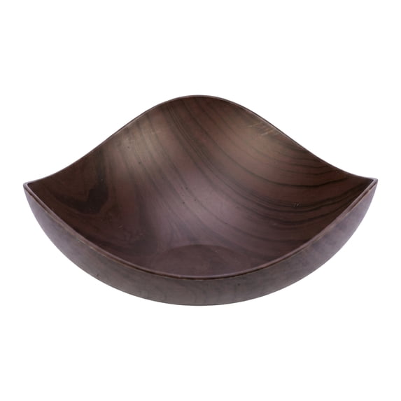 REGALWOVEN Rustic Faux Wood Decorative Bowl - Irregular Wavy Pedestal Bowl for Modern Farmhouse Dark Brown 7.9"L x 7.9"W x 3.1"H