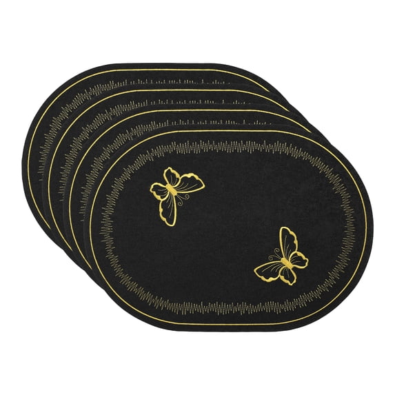 REGALWOVEN Rustic Oval Placemats Set of 4 Cotton Linen Placemats for Dining Table Decor Washable Kitchen Table Mat Wipe Clean Black 17.7x12.6inch
