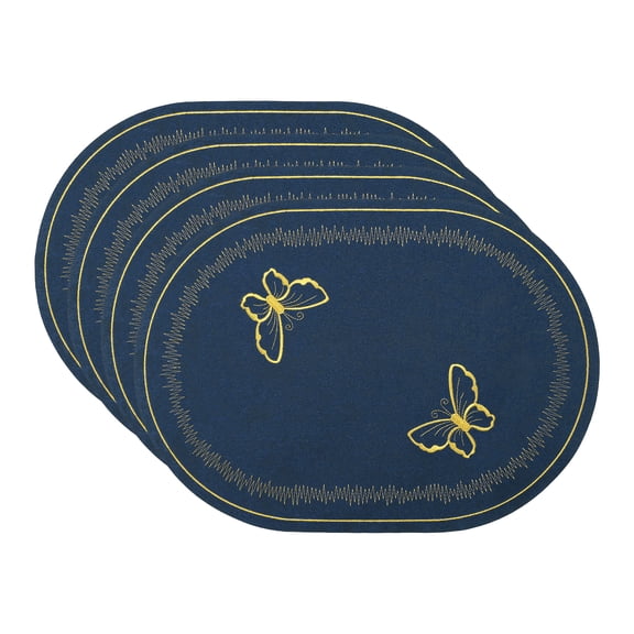 REGALWOVEN Rustic Oval Placemats Set of 4 Cotton Linen Placemats for Dining Table Decor Washable Kitchen Table Mat Wipe Clean Navy Blue 17.7x12.6inch