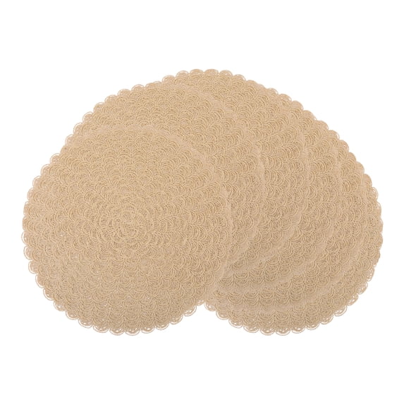REGALWOVEN Rustic Placemats Set of 6 Round Woven Placemats for Dining Table Decor Indoor Outdoor Washable Kitchen Table Mat Wipe Clean Beige/Beige 15x15inch