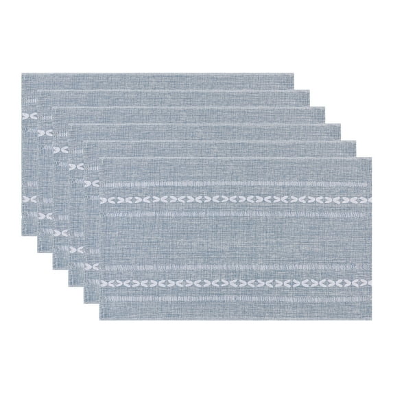 REGALWOVEN Rustic Placemats Set of 6 Cotton and Linen Placemats for Dining Table Decor Indoor Outdoor Kitchen Table Mat Blue 20*12in